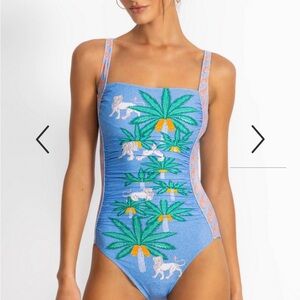 Johnny Was Blue Swimsuit with Tropical Design